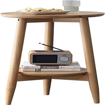 Aimery Office End Table Night Stand Solid Wood Small Round Coffee Table, 2-Tier End Table with Storage Shelves, Beech Side Table Nightstand Bedside Table (Color : Wood Color, Size : 40cm)