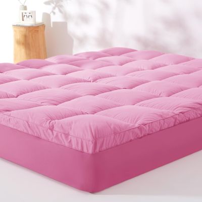 KUB Twin Cotton Mattress Topper, Breathable Pillow Top with 8-21 Inch Deep Pocket, 3D Snow Down Alternative Fill, Fluffy College Dorm Mattress Pad Cover (Pink, 39 * 75inch)