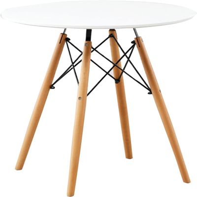 Aimery Office End Table Simple Negotiation Table,Round Sofa Side Table with 4 Wooden Legs, Coffee Table for Dessert Shop Office Study Room (Color : White, Size : 80 * 75CM)