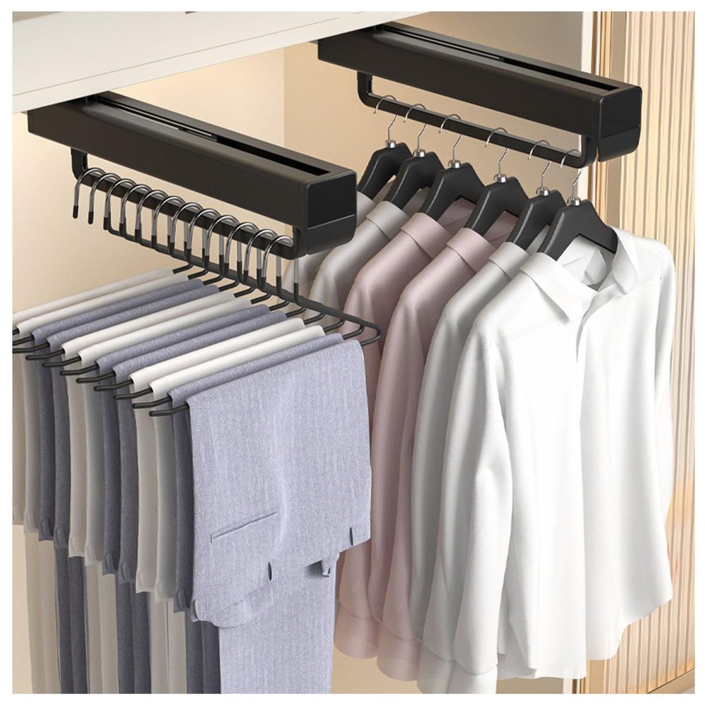 JEDAL Wardrobe Clothing Rail Heavy Duty Pull Out Clothes Hanger Rod Space Saving Top Mount Push-Pull Trousers Rack Rods, Organizers for Closet Scarves Jeans (Size : 16.7in)