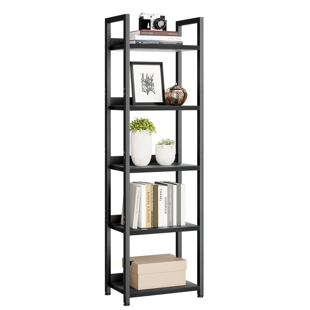NUMENN Narrow Bookshelf, 5 Tier Bookshelves, Home Office Bookcase Shelf Storage Organizer, Free Standing Storage Shelving Unit for Bedroom, Living Room and Home Office, Black