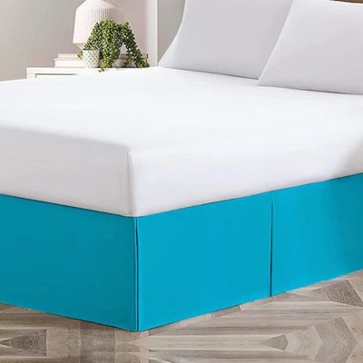 King Size Bed Skirt Turquoise Box Pleated Bed Skirt with 16" Drop Length - Luxurious Pure Cotton 600 Thread Count, Split Corner Design, Lightweight, Easy Wash