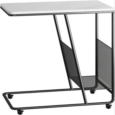 Aimery Office End Table Bedside Table Nightstand TV Tray Table, C Shape Side Table with Casters, Marble Top Laptop Table for Sofa Portable Laptop Desk (Color : C)