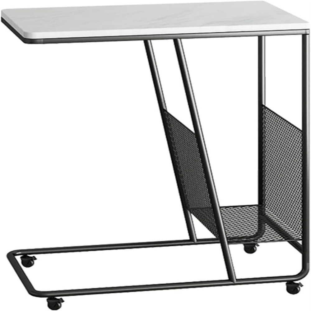 Aimery Office End Table Bedside Table Nightstand TV Tray Table, C Shape Side Table with Casters, Marble Top Laptop Table for Sofa Portable Laptop Desk (Color : C)