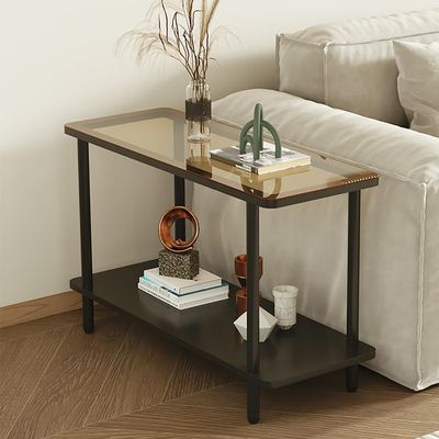 Aimery Office End Table Side Table with Storage, Small Nightstand, Double-Layer Tempered Glass Panel, Sofa Side Coffee Table for Home Living Room (Color : A, Size : 60 * 30 * 53cm/24 * 12 * 21")