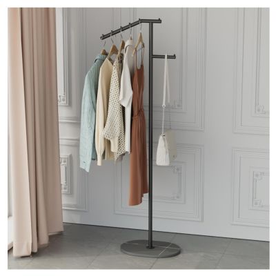 Modern Bedroom Garment Rack,Easy to Assemble,Coat Rack Freestanding,Save Space Coat Rack Stand,for Entrances, Bedrooms, Corridors, Dormitories, and Offices.(Color:Black Slate + Black Rod)