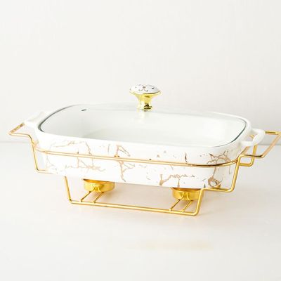 YOtat Chafing Dish Buffet Set, Ceramics Chafer with Imitation Marble Finish, Chafer and Buffet Warmer Set for Buffet Weddings, Parties, Banquets, Catering Events (White)