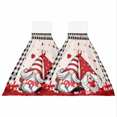 Valentine's Day Kitchen Hand Towels with Hanging Loops Set of 2 Super Soft Thick Oven Fingertip Dry Microfiber Dish Towel Absorbent Cleaning Washcloth,Kitchen Buffalo Black Checkered Gnomes Love