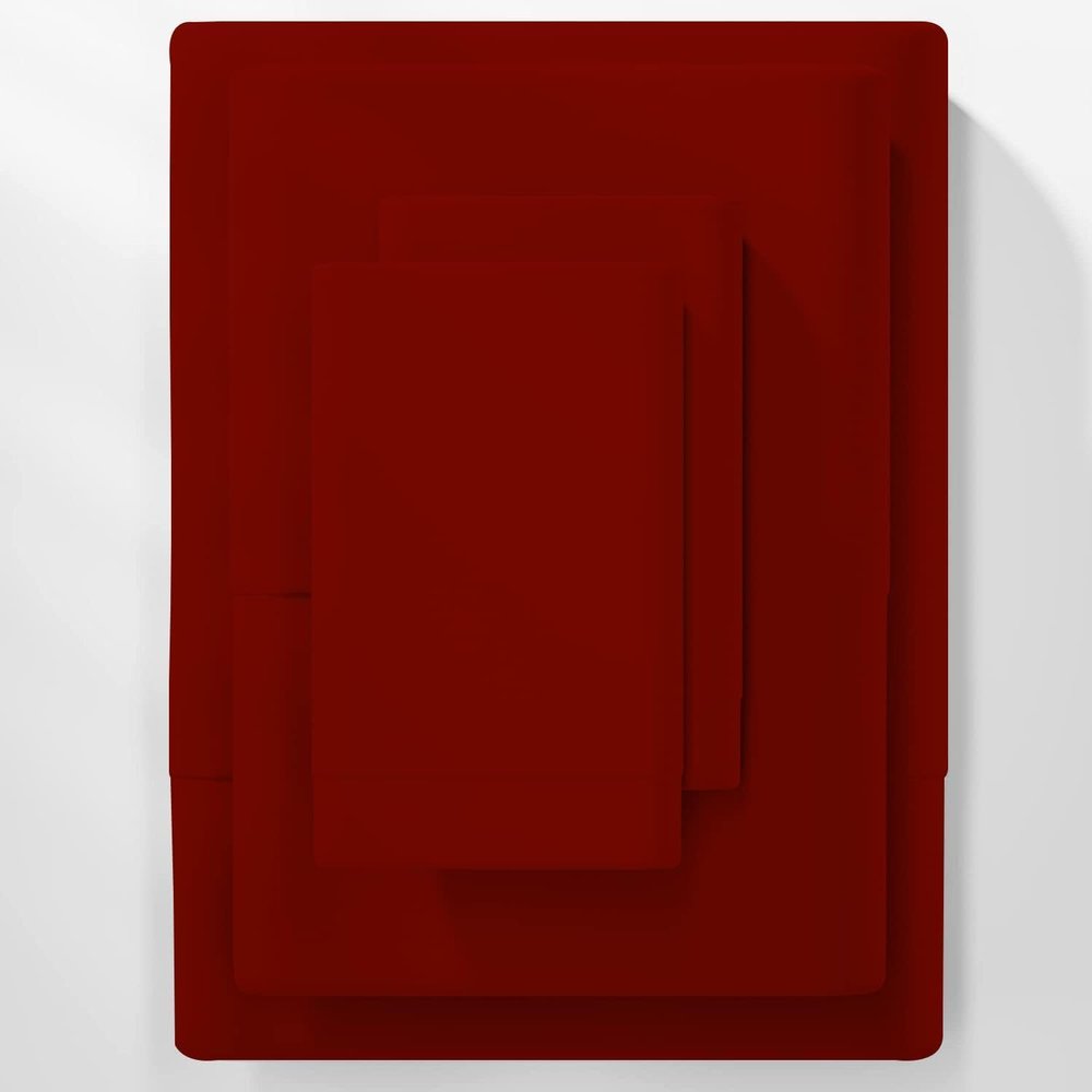 Burgundy Natural Cotton Twin Sheets Deep Pocket, 800 Thread Count Burgundy 4 Piece, Sheet Set, Solid Sateen Weave, 24" Deep Pocket (Fits Upto 18" to 24" Mattress), Bedding Sheets & Pillowcases