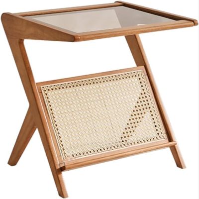 Aimery Office End Table Square Sofa Side Table, Multifunctional Coffee Table with Magazine Rack and Clear Glass Top, End Table for Lounge Office Balcony
