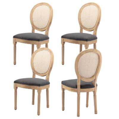Setawix Farmhouse Dining Chairs Set of 4,Vintage Linen Fabric Upholstered Kitchen Accent Chairs,French Style Button Tufted Dining Table Chair,Solid Wood Rattan Dinner Chairs (Rattan Grey 2 Pairs)