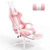 Ferghana Kawaii Pink Gaming Chair with Bunny Ears, Ergonomic Cute Gamer Chair with Footrest and Massage, Racing Reclining Home Computer Game Chair for Girls Adults Teens Kids view 1