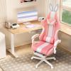 Ferghana Kawaii Pink Gaming Chair with Bunny Ears, Ergonomic Cute Gamer Chair with Footrest and Massage, Racing Reclining Home Computer Game Chair for Girls Adults Teens Kids view 2