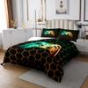 Gaming Gamepad Gamers Bedspread Twin Size,Video Games Geometric Honeycomb Bedding Set,Boys Men Room Decor,Geometric Hexagon Patchwork Quilted Coverlet,Yellow Green Bedding Quilt,1 Pillowcase view 2