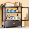 TRAGLO 4-Tier Kitchen Countertop Cutlery Storage Cabinet, Dish Drying Rack with Drawers and Drainage Board, Acrylic Cabinet Door 360 Dustproof for Storing Dishes and Seasonings, Black view 1