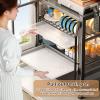 TRAGLO 4-Tier Kitchen Countertop Cutlery Storage Cabinet, Dish Drying Rack with Drawers and Drainage Board, Acrylic Cabinet Door 360 Dustproof for Storing Dishes and Seasonings, Black view 4
