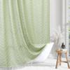 Boho Shower Curtain with White Tassel Woven Fabric Sage Green Shower Curtain 72 x 72 Modern Farmhouse Textured Tufted Chevron Striped Minimalist Bathroom Shower Curtain view 1