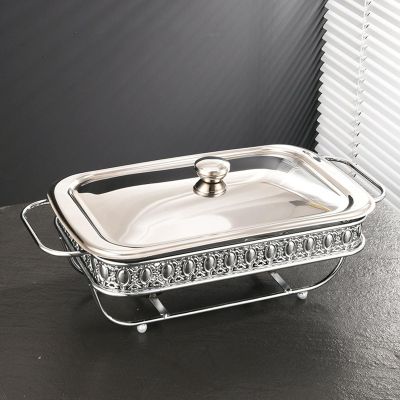 YOtat Rectangular Casserole Warming Trays for Food, Chafers, and Buffet Warmers Sets, Gold Plating Serving Dishes (Silver 2.0L)