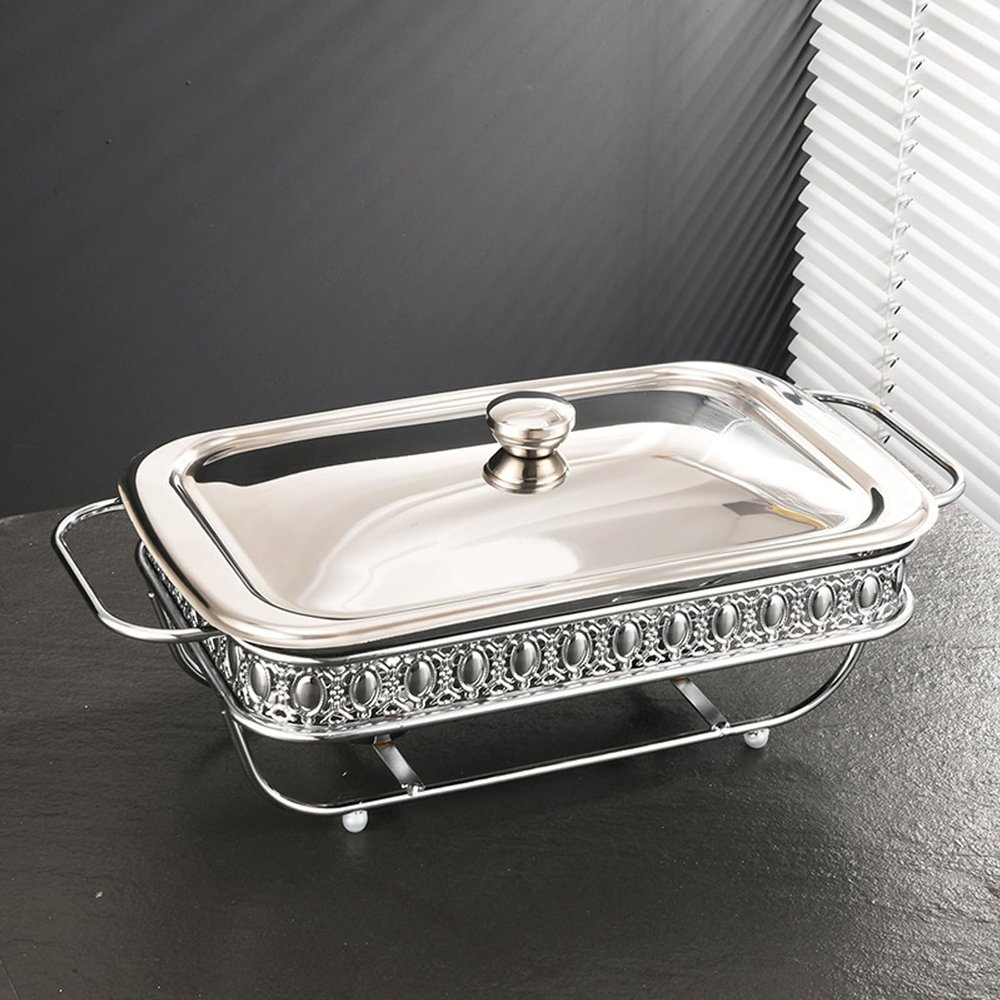 YOtat Rectangular Casserole Warming Trays for Food, Chafers, and Buffet Warmers Sets, Gold Plating Serving Dishes (Silver 2.0L)