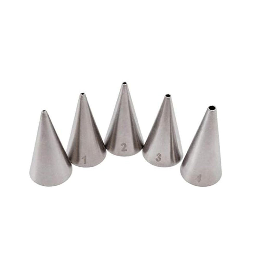 WAGLOS Cake Piping Nozzles 5 Pcs Cake Icing Nozzle #00#0#1#2#3 Piping Tips Round Stainless Steel Cake Pastry Cookie Cream Tool Piping Nozzle Unique Decoration