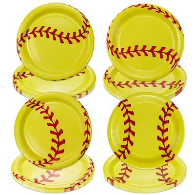 PTECDROTS 40Pcs Softball Party Plates Decorations - Including 9" Softball Ball Plates Disposable Dinner Plates for Kids Softball Fan Sports Event Softball Theme Party Supplies