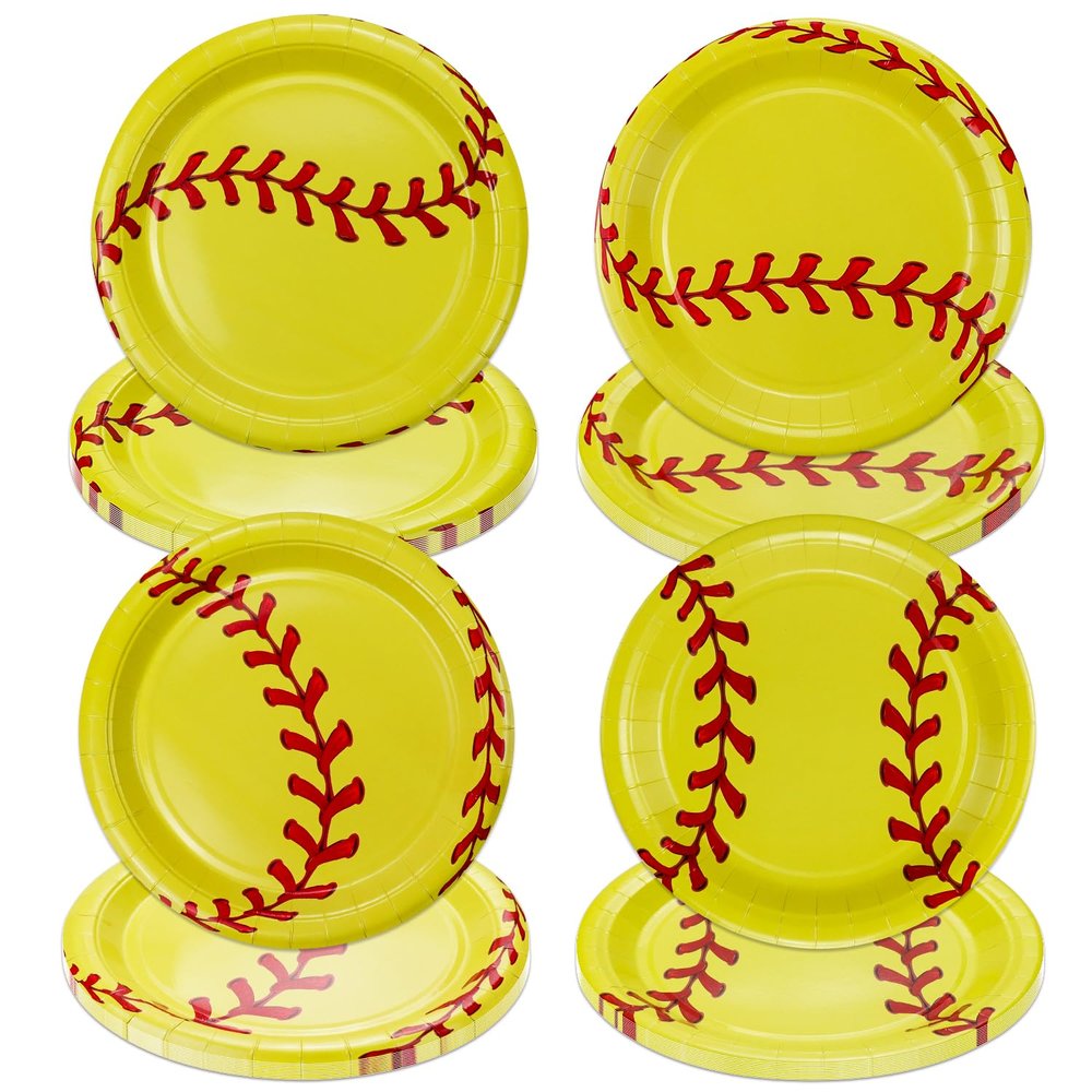 PTECDROTS 40Pcs Softball Party Plates Decorations - Including 9" Softball Ball Plates Disposable Dinner Plates for Kids Softball Fan Sports Event Softball Theme Party Supplies