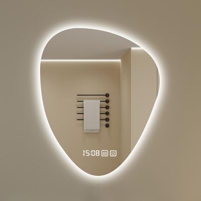 CMYAOYC Bathroom Mirror, Shaped Wall Mounted Irregular Mirror Water Drops Hanging for Home Decor Living Room, Mirror Horizontal Vertical (Color : White Light+Clock, Size : 40 * 60cm)