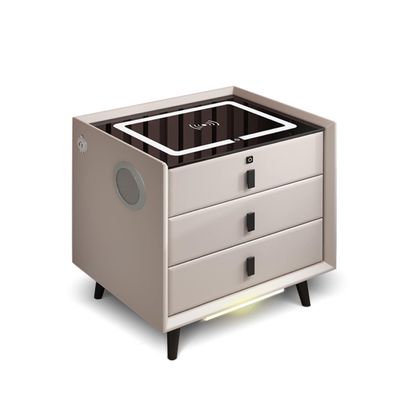 FZYUAN Nightstand with Charging Station & USB Ports, Smart Bedside Table Modern Night Stand for Bedroom, LED Side End Table with Fingerprint Lock & 2/3 Drawer & Speaker & Sensor Light,White,3 Drawers