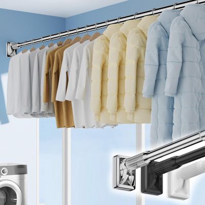 Adjustable Tension Shower Curtain Rod, 161"-197", No Slip Tension Curtain Rod Stainless Steel Curtain Rod, Shower Curtain Rod for Bathroom, Closet, Window, Room Divider (Color : Black, Size : 142"-1