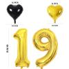 19 Balloon 40 Inch Number 19th Balloons 14 Pcs Gold Foil Helium Number Balloons with Black Gold Heart Balloons 19 Year Old Girl Boy Birthday Party Decorations for Girls Women Party Supplies view 2