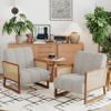 Andeworld Rattan Accent Chairs Set of 2 Upholstered Natural Rattan Chair Mid Century Modern Linen Armchair Side Chairs for Living Room Bedroom Reception,Light Grey view 1