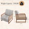 Andeworld Rattan Accent Chairs Set of 2 Upholstered Natural Rattan Chair Mid Century Modern Linen Armchair Side Chairs for Living Room Bedroom Reception,Light Grey view 2