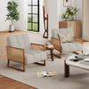 Andeworld Rattan Accent Chairs Set of 2 Upholstered Natural Rattan Chair Mid Century Modern Linen Armchair Side Chairs for Living Room Bedroom Reception,Light Grey view 3
