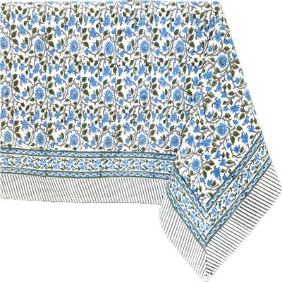 ATOSII Lake Como 100% Cotton Rectangle Fall Tablecloth, Handblock Floral Linen Table Cloth for Kitchen Dining Table I Parties Weddings Outdoors Easter Picnic I 60 X 90 Inches I 6 Seater