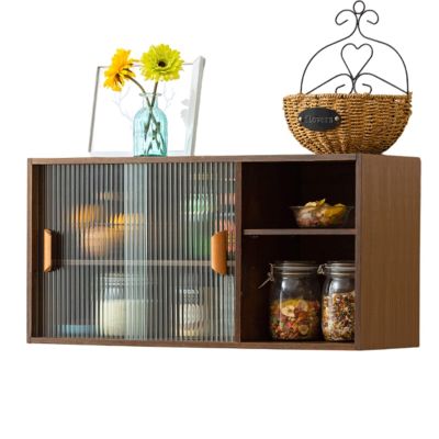 wall cabinet Wall Mounted Kitchen Sideboard Beautiful And Practical Lockers Medicine Cabinet With Glass Sliding Door Hanging Cabinet Balcony Entrance Storage Rack ( Color : Brown , Size : 80*28*40cm )