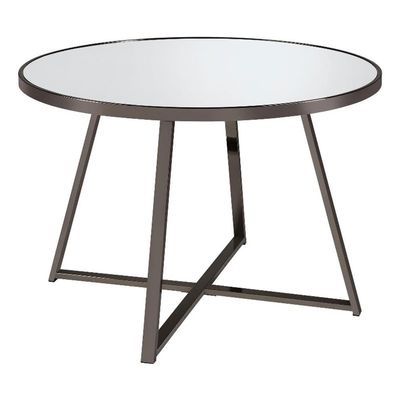 Pemberly Row Contemporary Metal Round Dining Table Black Nickel and Mirror, 30.5" H x 44.75" W x 44.75" D