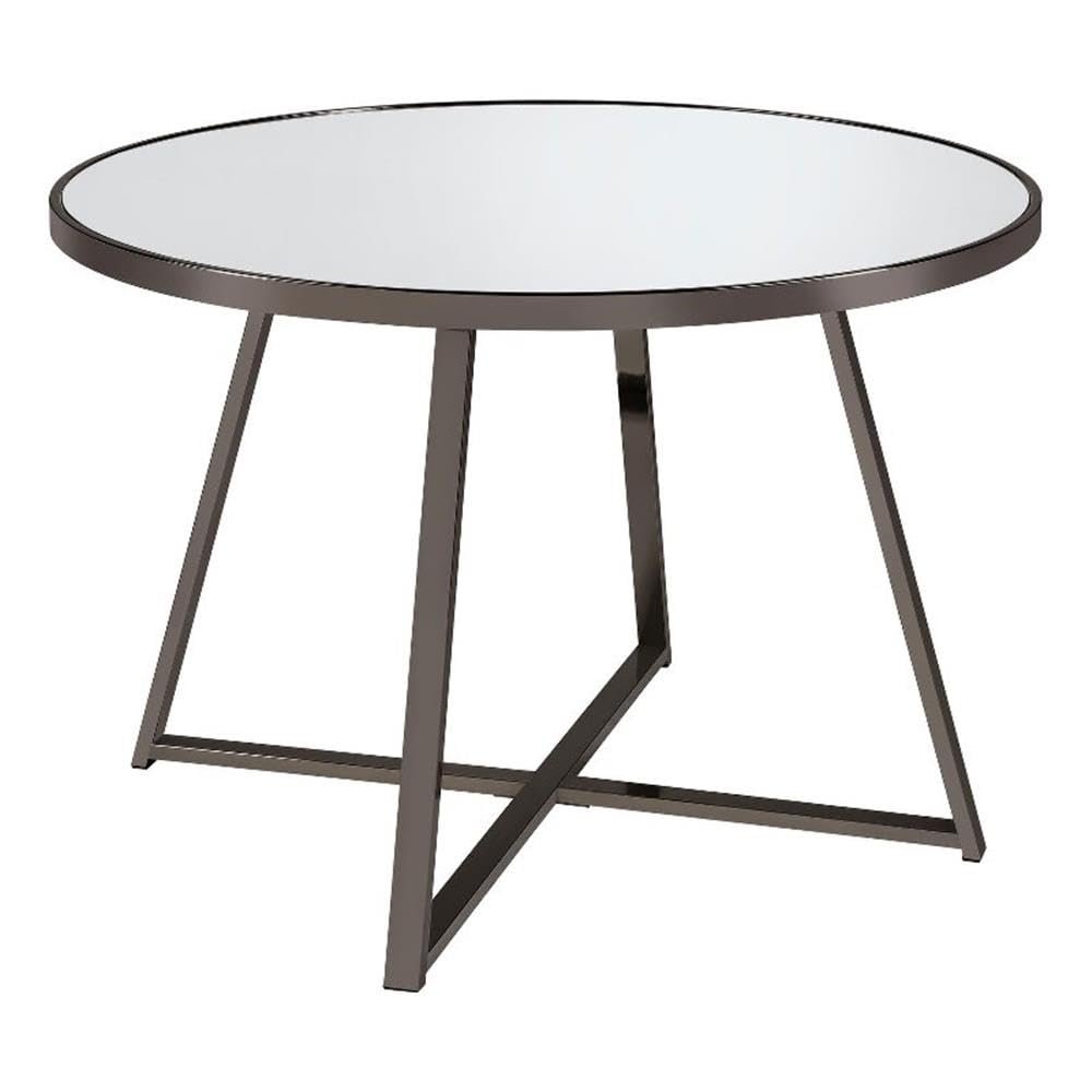 Pemberly Row Contemporary Metal Round Dining Table Black Nickel and Mirror, 30.5" H x 44.75" W x 44.75" D