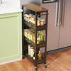 XYZLVSI Slim Storage Cart 4 Tier Narrow Kitchen Rolling Cart on Wheels for Small Space, Mobile Utility Cart Shelving Unit with Wooden Top and Metal Handle for Kitchen, Bathroom, Laundry Room view 1