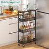 XYZLVSI Slim Storage Cart 4 Tier Narrow Kitchen Rolling Cart on Wheels for Small Space, Mobile Utility Cart Shelving Unit with Wooden Top and Metal Handle for Kitchen, Bathroom, Laundry Room view 2