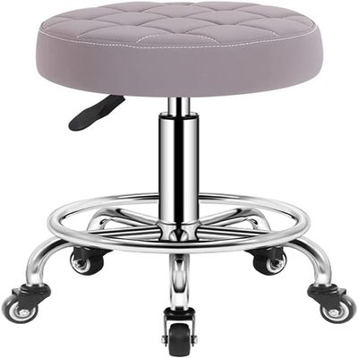 HOBIBA Rotating Stool Beauty Salons Rolling Stool with Wheels and Comfortable Upholstered Seating,Height Adjustable, High Foot Pulley Stool Office Drafting Stools(Color:Grey)