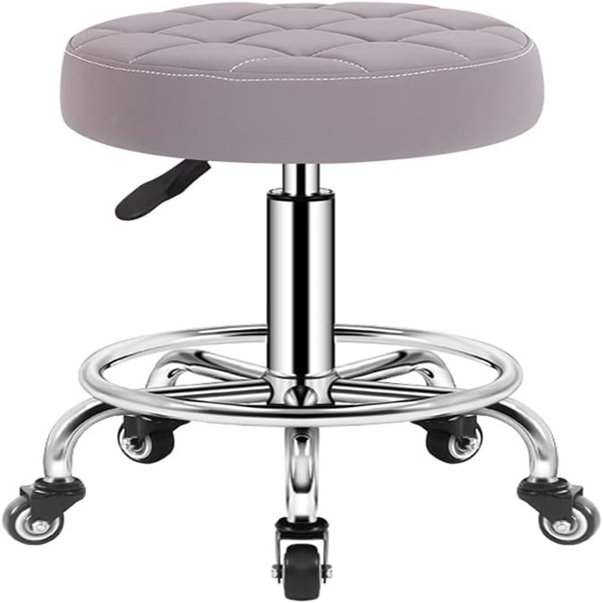 HOBIBA Rotating Stool Beauty Salons Rolling Stool with Wheels and Comfortable Upholstered Seating,Height Adjustable, High Foot Pulley Stool Office Drafting Stools(Color:Grey)