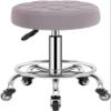 HOBIBA Rotating Stool Beauty Salons Rolling Stool with Wheels and Comfortable Upholstered Seating,Height Adjustable, High Foot Pulley Stool Office Drafting Stools(Color:Grey) view 1