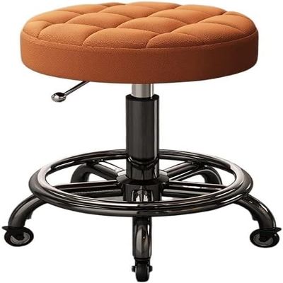 HOBIBA Rotating Stool Round Rolling Stool with Footrest PU Leather Height,with Wheels Swivel Rolling Stool,Massage Stool for Garage Workbench Office Drafting Stools(Color:Default)