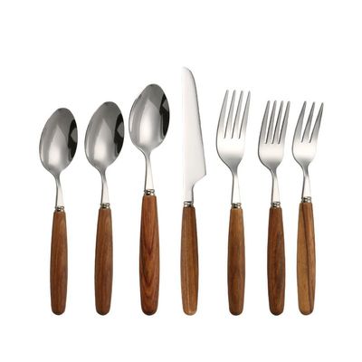 ONUIFIKE Silverware Set, 304 log pear blossom stainless steel knife, fork and spoon retro wooden handle western tableware hotel restaurant tableware, Cutlery Flatware Set