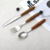 ONUIFIKE Silverware Set, 304 log pear blossom stainless steel knife, fork and spoon retro wooden handle western tableware hotel restaurant tableware, Cutlery Flatware Set view 2