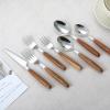 ONUIFIKE Silverware Set, 304 log pear blossom stainless steel knife, fork and spoon retro wooden handle western tableware hotel restaurant tableware, Cutlery Flatware Set view 4