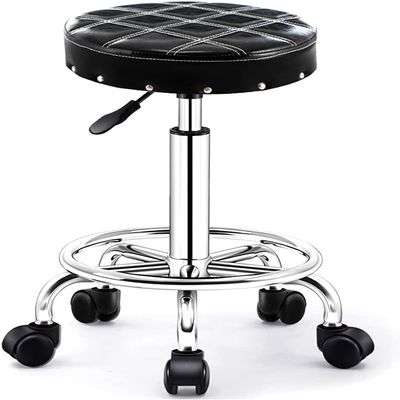 HOBIBA Rotating Stool Swivel Rolling Stool with Wheels and Foot Rest,Leather Height Adjustable,Bar Esthetician Salon Vanity Stool red Office Drafting Stools(Color:Black)