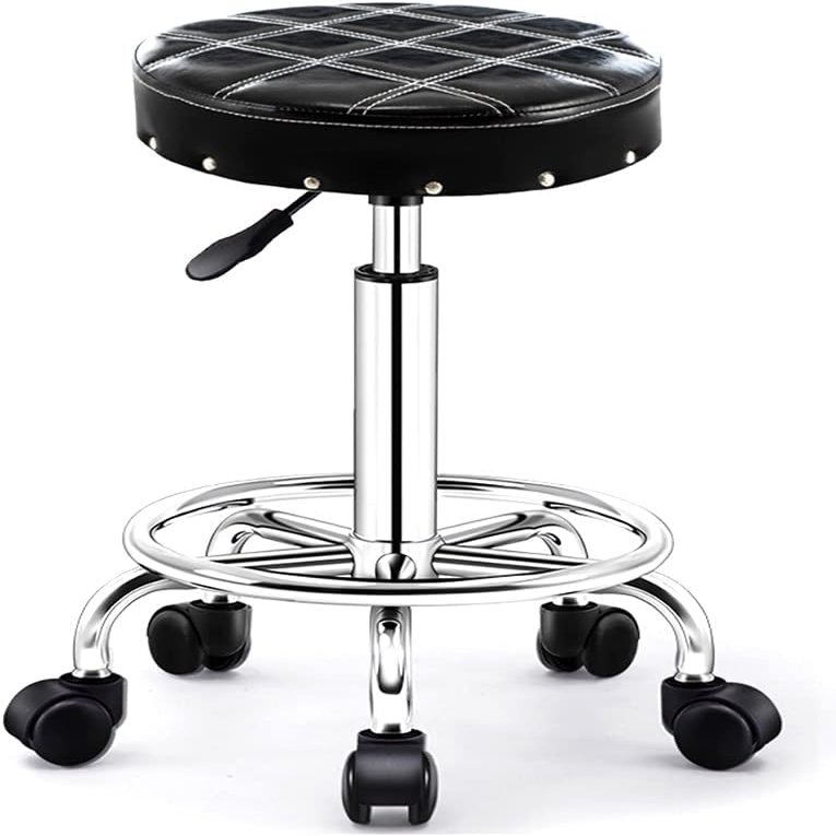 HOBIBA Rotating Stool Swivel Rolling Stool with Wheels and Foot Rest,Leather Height Adjustable,Bar Esthetician Salon Vanity Stool red Office Drafting Stools(Color:Black)