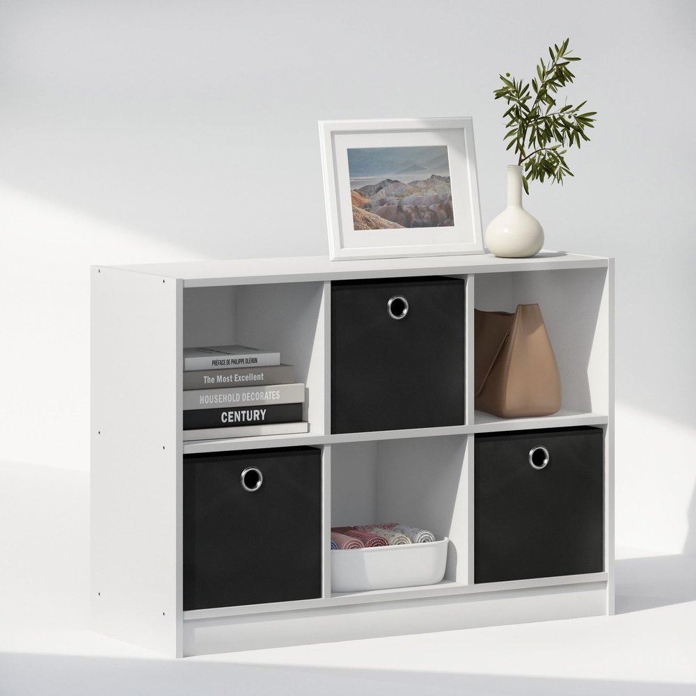 Furinno Cubic Closet Organizers and Storage, 6-Cube Closet Organizer with Bins, Open Shelf Storage, for Wardrobe, Bedroom, Living Room, White