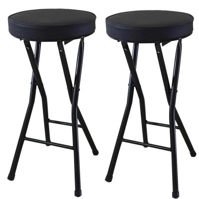 Set of 2 Folding Bar Stool, Portable Padded Kitchen Stool, 25inch Counter Height Folding Chair with Footrest, Home Barstool for Outdoor Camping Garden Gameroom (Color : Black)